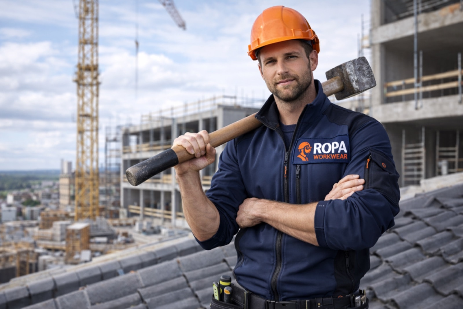Bouwvakker in werkkleding van RoPa Workwear op een bouwplaats