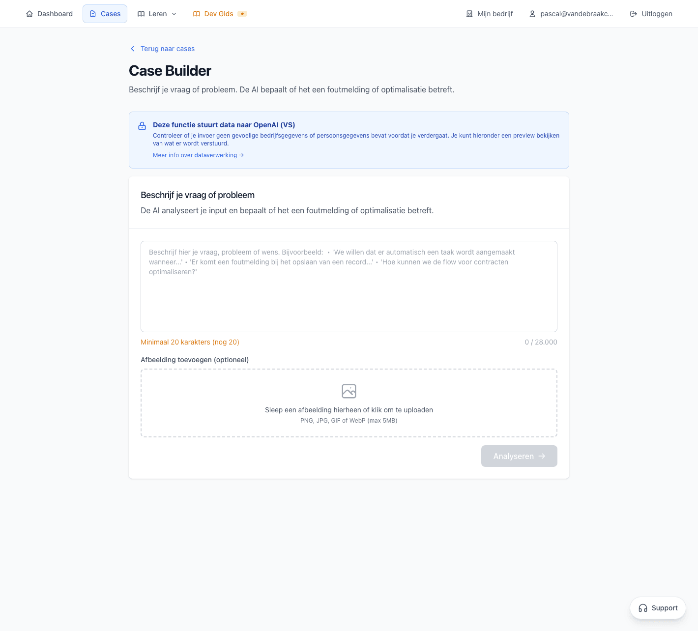 Case Builder form with AI analysis