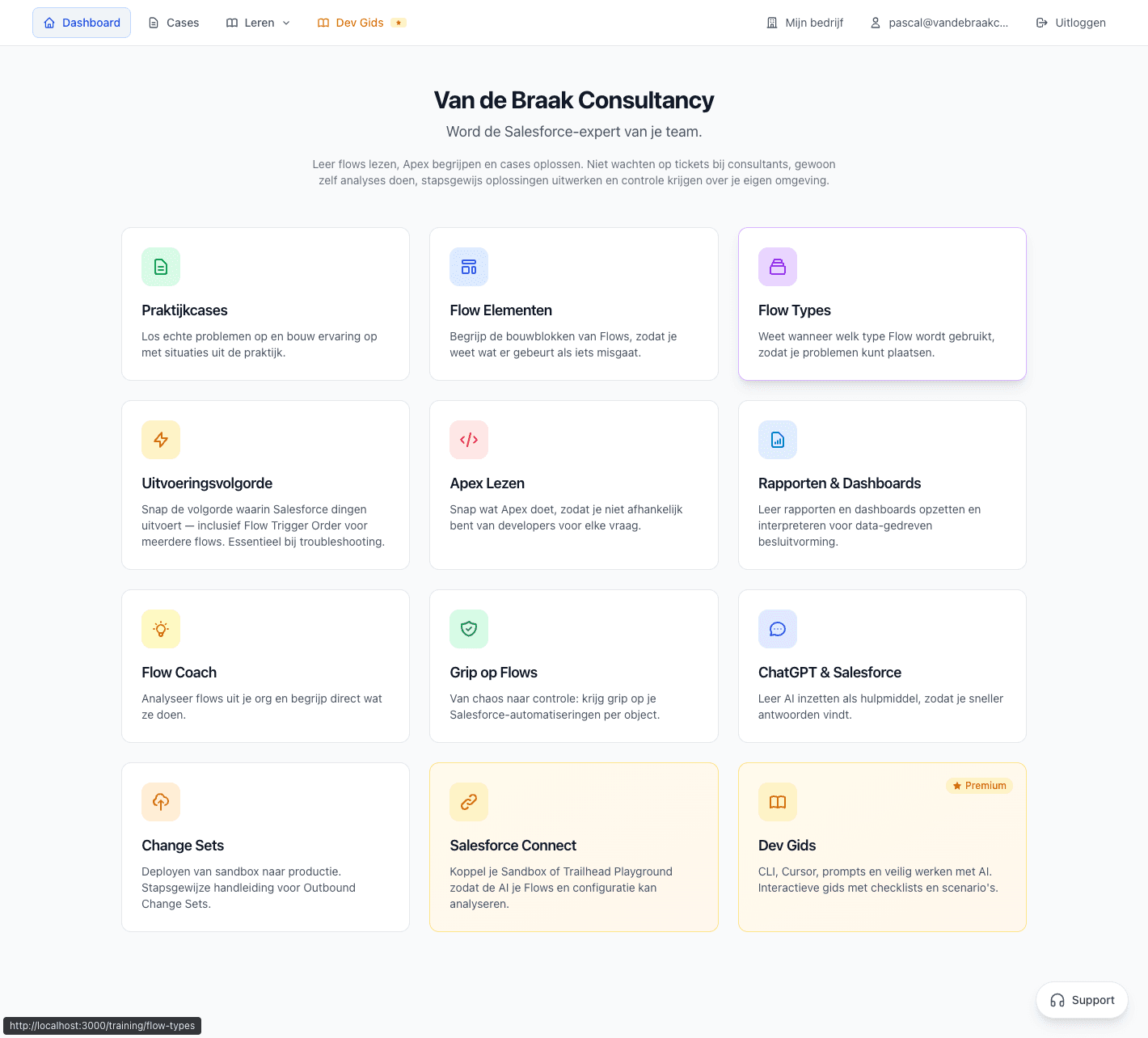 CRM Force Training Dashboard met Cases overzicht