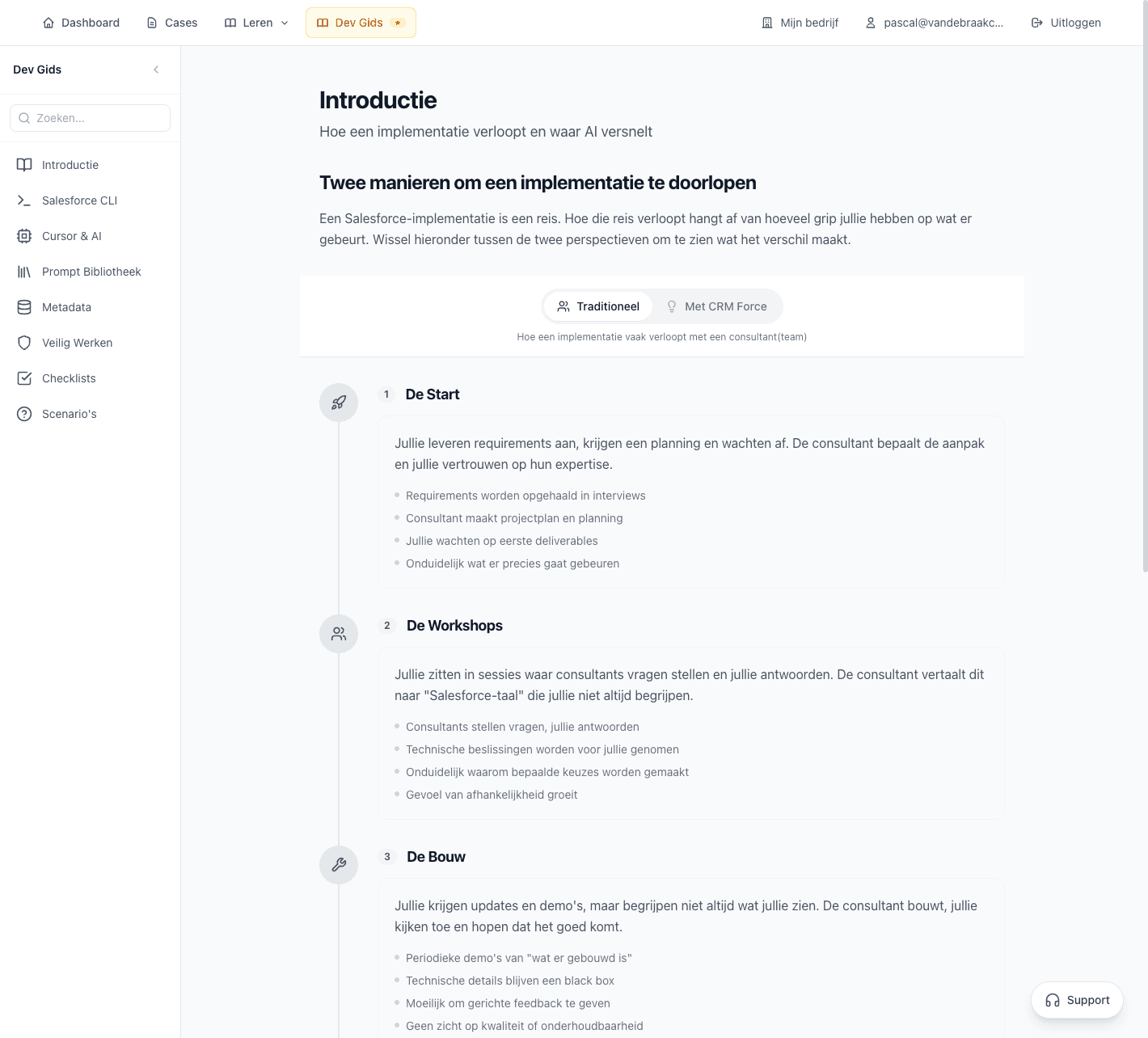 Vergelijking tussen traditionele implementatie en implementatie met CRM Force