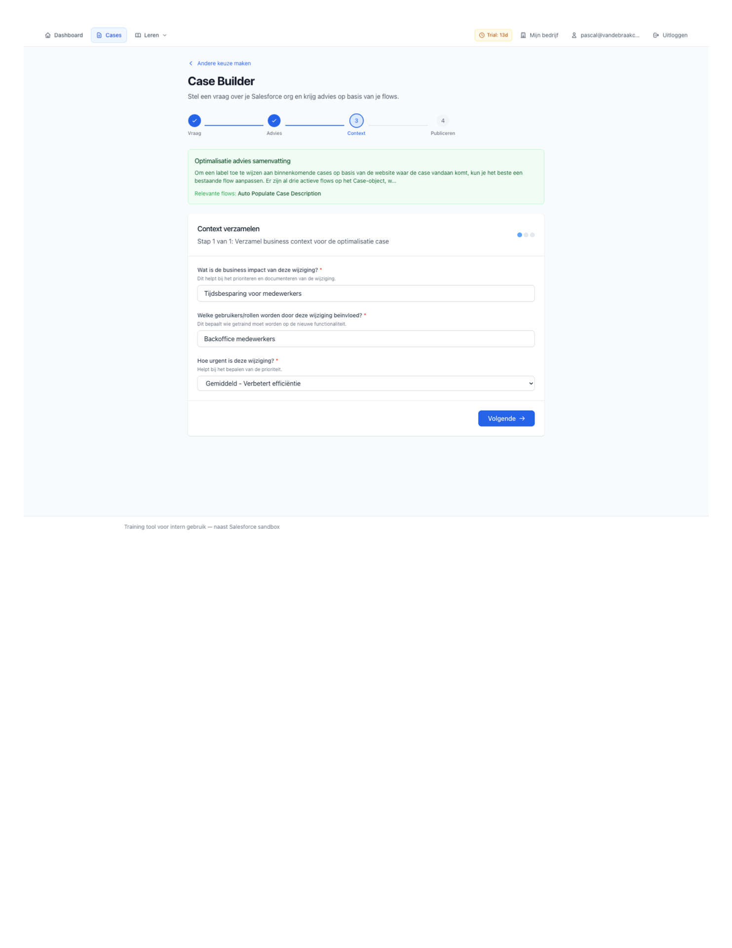 Case Builder stap 3 - business context verzamelen