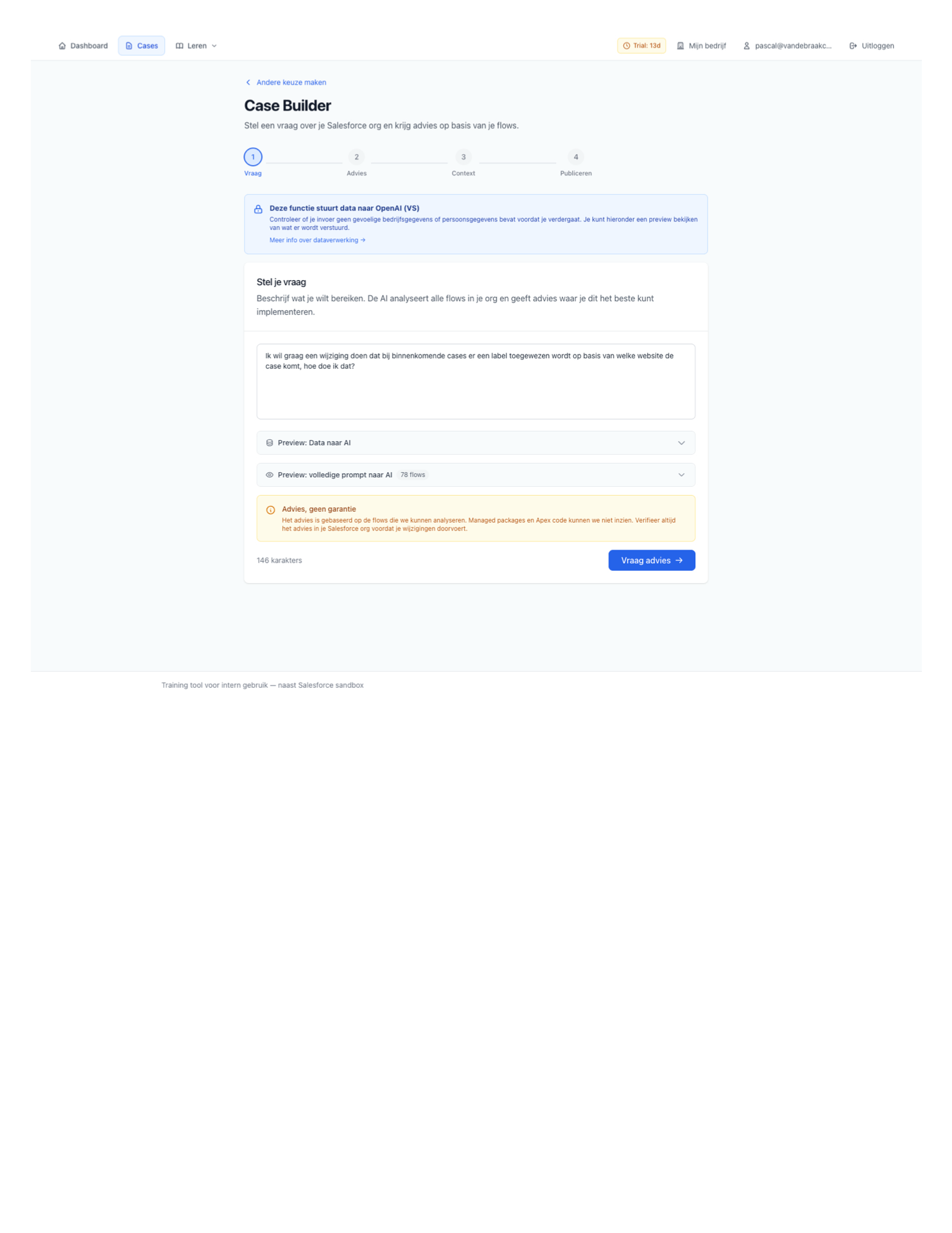 Case Builder stap 1 - stel je vraag