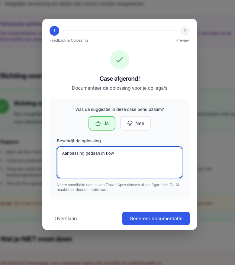 Documentatie genereren na het afronden van een case